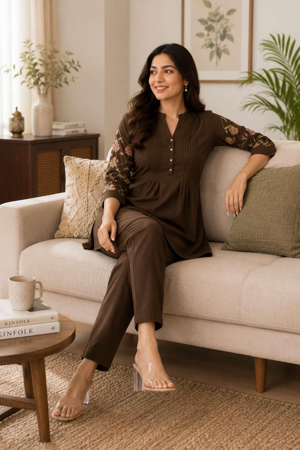 Women's Cotton Embroidery Straight Short kurti With Pant set