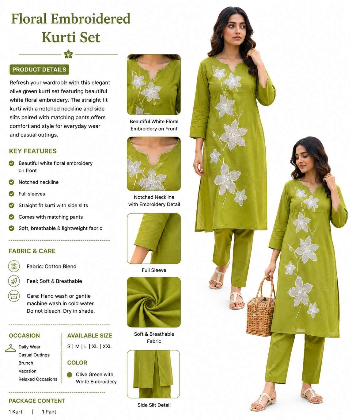 Women's Cotton Floral Printed Straight Kurti With Pant - UG-09