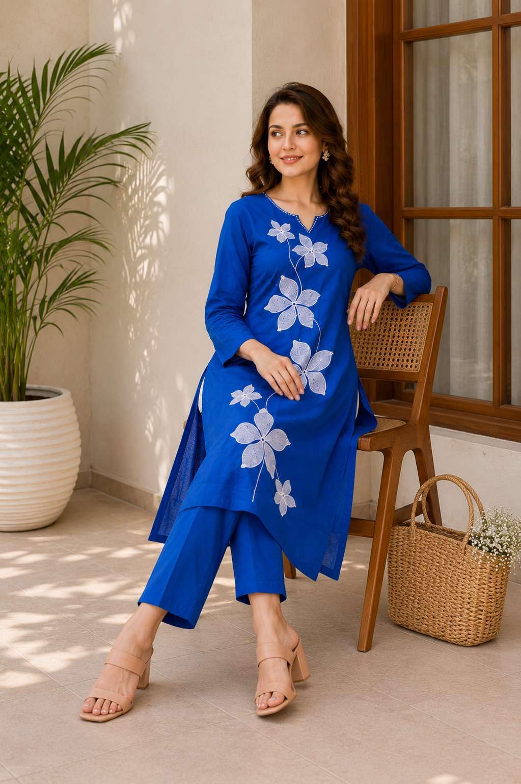 Women's Cotton Floral Printed Straight Kurti With Pant - UG-09