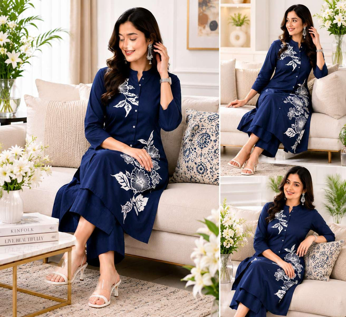 Women's Cotton Floral Printed Straight Kurti With Pant Set