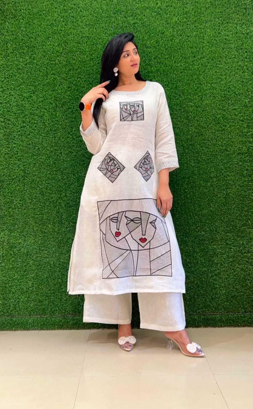 Women's Cotton Embroidered Straight Kurti with Pant