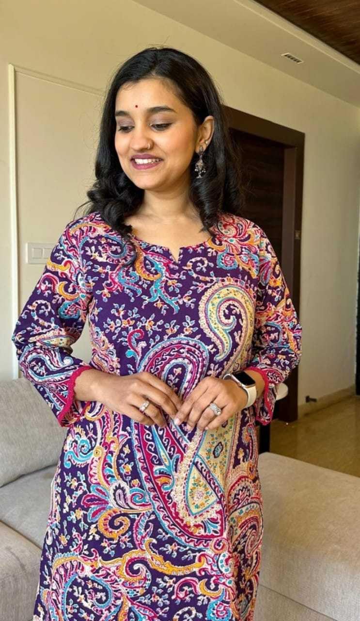 Women's Cotton Printed Straight Kurti with Pant Two Piece Co-ord Set