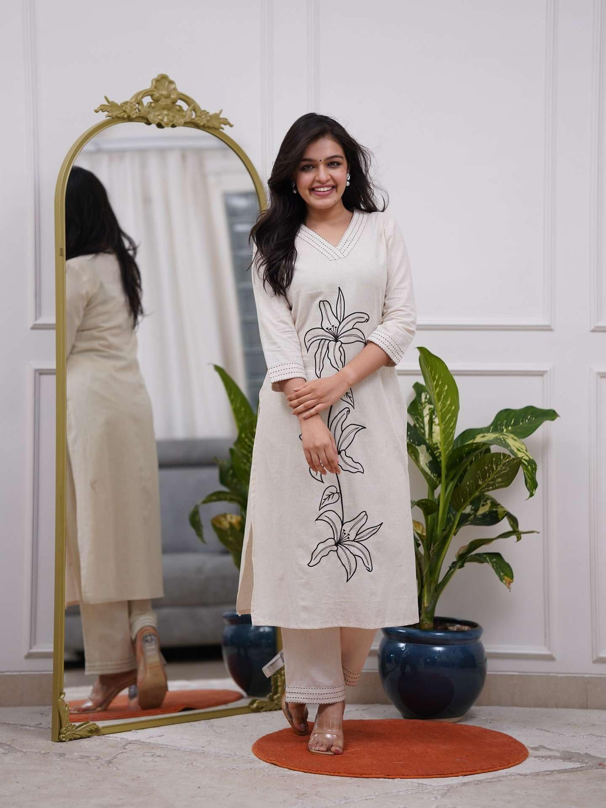 Women's Cotton Printed Straight kurti With Relaxed fit Pant