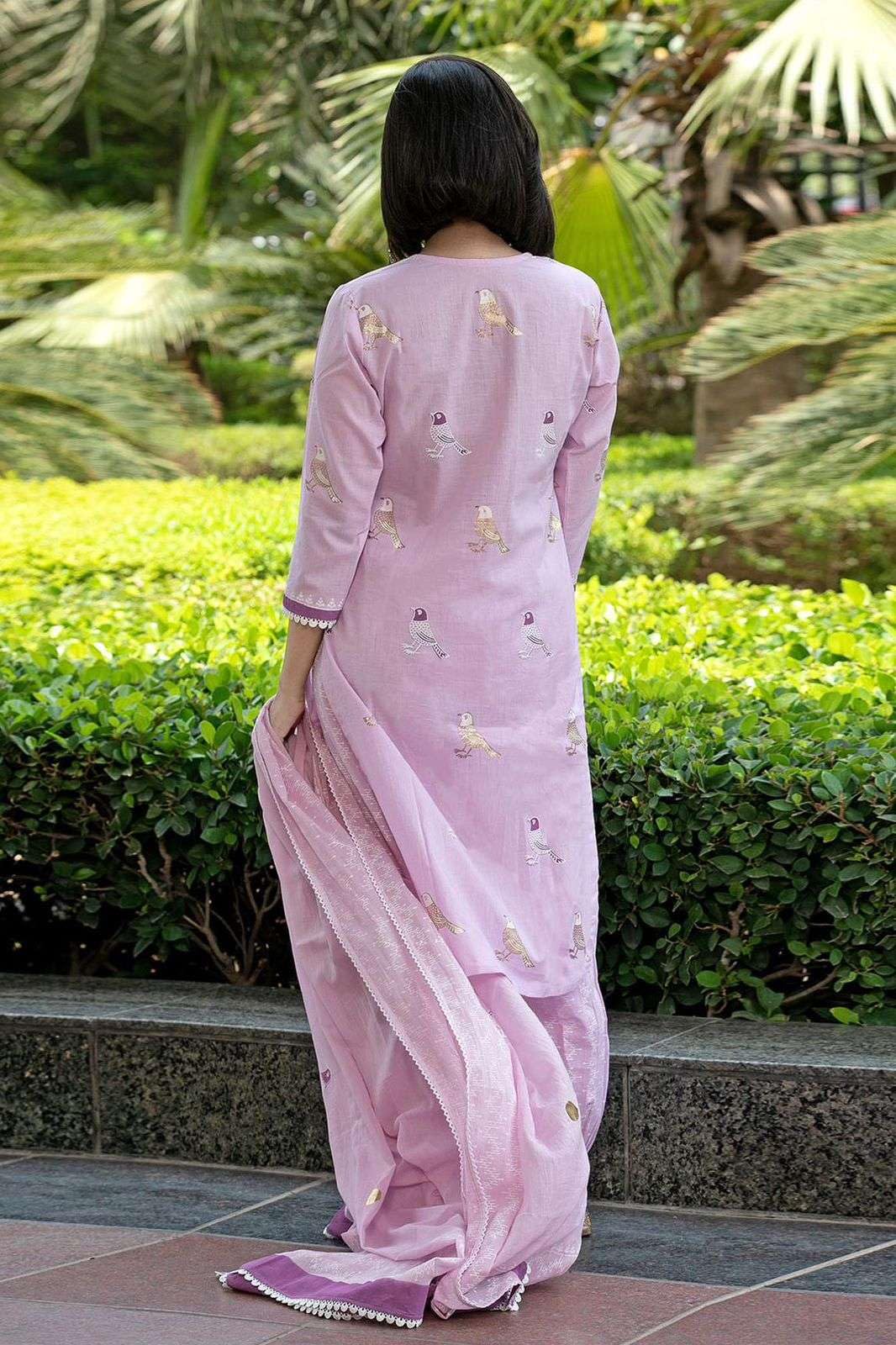 Women's Cotton Embroidered Straight Kurti with pant and Dupatta Set