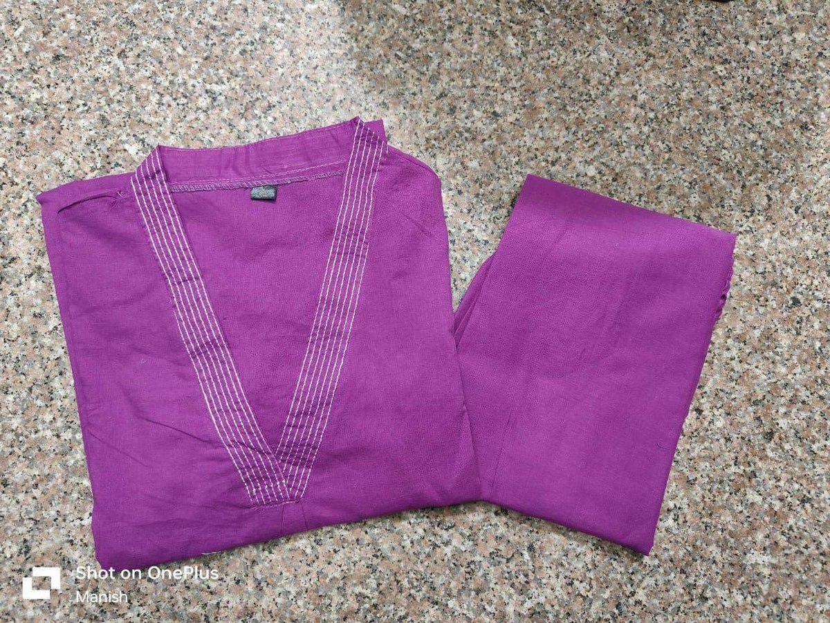 Women's Cotton Plain Coard set A-Line Straight Kurti With Pant