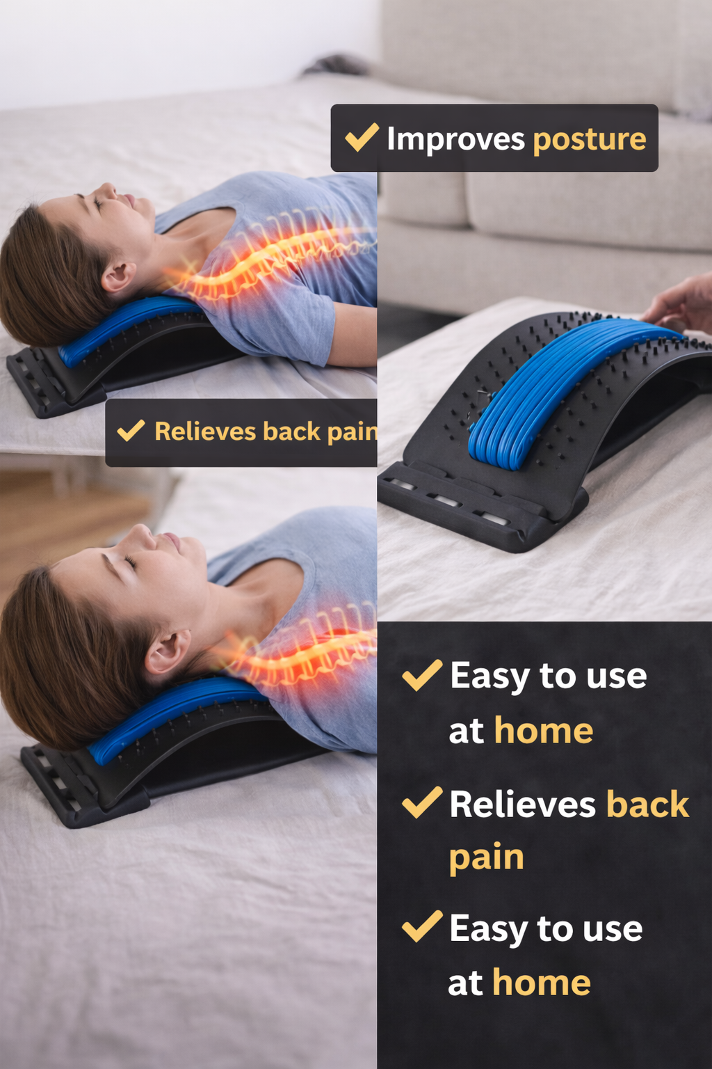 Multi-Level Back Stretcher Posture Corrector Device for Back Pain Relief with Back Support Mate Magic Back Stretching Massage (Blue)